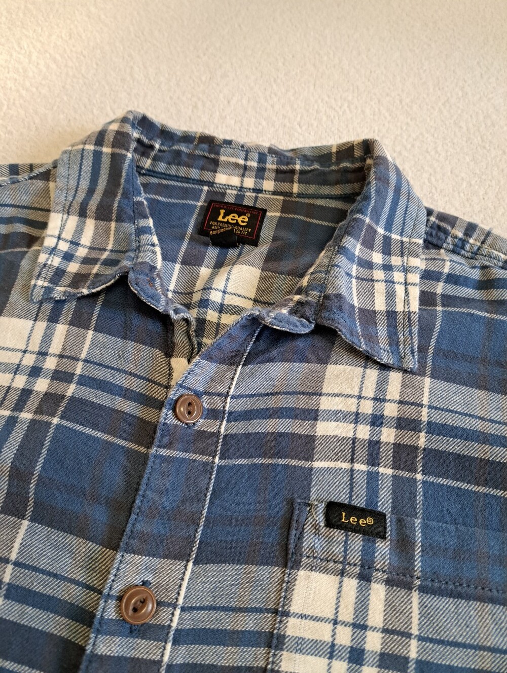 Lee Plaid Casual Button-Down Shirt XL Blue White Western Classic Fall Cotton - Picture 2 of 11